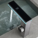 Modern matte black & brushed steel led temperature display basin faucet