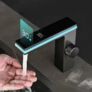 Modern matte black & brushed steel led temperature display basin faucet