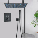 Matte black led thermostatic rainfall shower system with tub spout