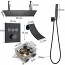 Matte black led thermostatic rainfall shower system with tub spout