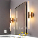 Modern gold led tube wall light bedroom sconce with frosted glass