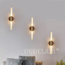 Modern gold led tube wall light bedroom sconce with frosted glass