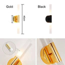 Modern gold led tube wall light bedroom sconce with frosted glass