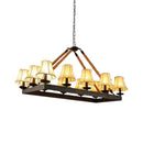 DecorBites™ Loft Style Black Fabric Island Lamp with 12 Lights, Rope Pendant, and Iron Rectangle Frame - Ideal for Restaurants