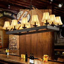 DecorBites™ Loft Style Black Fabric Island Lamp with 12 Lights, Rope Pendant, and Iron Rectangle Frame - Ideal for Restaurants
