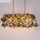 Loft style iron birdcage pendant light pink & white flower dining room