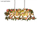 Loft style iron birdcage pendant light pink & white flower dining room