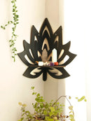 Modern black metal lotus floating wall shelf living room decor