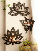 Modern black metal lotus floating wall shelf living room decor