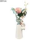 White rabbit ceramic vase with bunny figurine bedroom table decor
