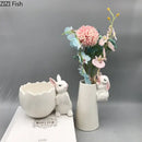 White rabbit ceramic vase with bunny figurine bedroom table decor