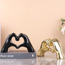 Glossy gold silver & black gesture heart sculpture living room decor
