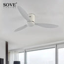 Modern black low floor ceiling fan with remote control bedroom light
