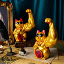 Creative gold muscle lucky cat figurine living room decor