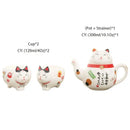 DecorBites™ Lucky Cat Porcelain Tea Set: Maneki Neko Tea Cup Pot, Strainer, Plutus Cat Teapot Mug