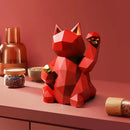 Modern geometric red & white lucky cat resin statue living room decor