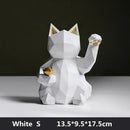 Modern geometric red & white lucky cat resin statue living room decor