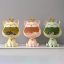 Ceramic lucky cat sculpture storage box set living room decor