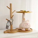 Pink & cream ceramic lucky cat statue storage tray living room