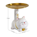 Pink & cream ceramic lucky cat statue storage tray living room