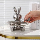 Modern gold & silver lucky rabbit key tray living room decor