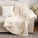 Cream textured faux-rabbit fur double-layer blanket bedroom throw