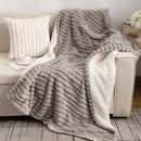 Cream textured faux-rabbit fur double-layer blanket bedroom throw