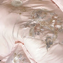 Luxe pink satin floral bird embroidery bedding set bedroom luxury