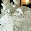 Luxe pink satin floral bird embroidery bedding set bedroom luxury