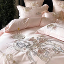 Luxe pink satin floral bird embroidery bedding set bedroom luxury