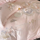 Luxe pink satin floral bird embroidery bedding set bedroom luxury