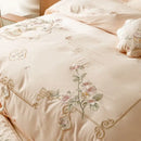 DecorBites™ Luxe Flowers Embroidery 1000TC Egyptian Cotton Bedding Set with 2 Pillowcases