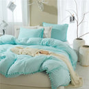 Luxe furball tasseled yellow bedding set bedroom pom pom duvet cover