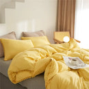 Luxe furball tasseled yellow bedding set bedroom pom pom duvet cover