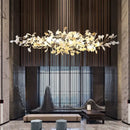 Luxe ginkgo leaves white & gold pendant light living room