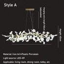Luxe ginkgo leaves white & gold pendant light living room
