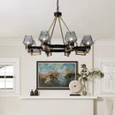 Modern retro black & brass luxe glass chandelier living room light