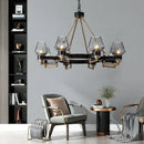 Modern retro black & brass luxe glass chandelier living room light
