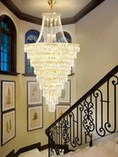 Luxe golden crystal chandelier for living room and staircase