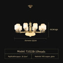 Luxe jade brass chandelier with frosted glass for living room