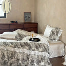 DecorBites™ Luxe Lace Ruffles Wedding Bedding Set: Duvet Cover, Bed Sheet, 2 Pillowcases