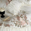 Luxe lace ruffles white & pink floral bedding set bedroom duvet