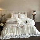 Luxe lace ruffles white & pink floral bedding set bedroom duvet