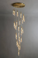 Modern gold crystal light chandelier staircase cascading glass teardrop