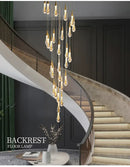 Modern gold crystal light chandelier staircase cascading glass teardrop