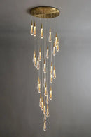 Modern gold crystal light chandelier staircase cascading glass teardrop