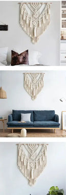 Chic bohemian cream macrame wall hanging bedroom woven decor