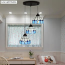 DecorBites™ Mediterranean Cut Glass 3-Light Blue Multi Pendant Bowl Hanging Light Fixture - Perfect for Bedrooms