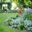 Ornate copper birdhouse garden stakes outdoor decor