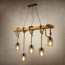 DecorBites™ Metallic Dome Hanging Lamp: Antique Island Chandelier with Hemp Rope & Wood Accents